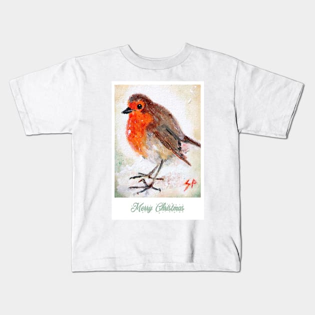 christmas Robin Kids T-Shirt by saraperry